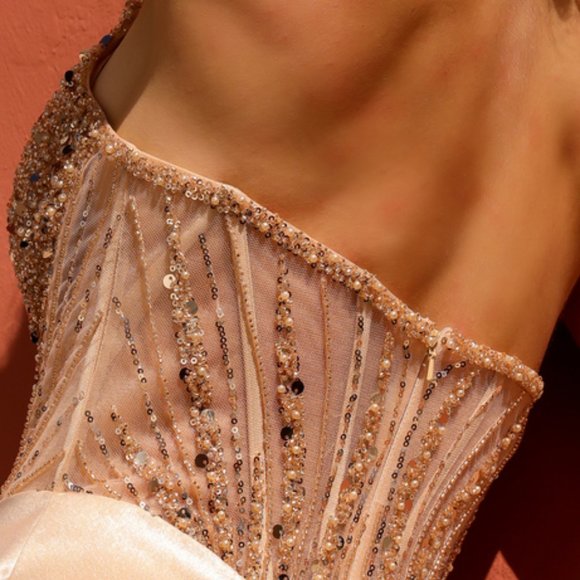 NEW  FORMAL SLEEVELESS SHEATH STRAPLESS DRESS EMBROIDERED WITH SEQUINS NX F1466 - Picture 8 of 14